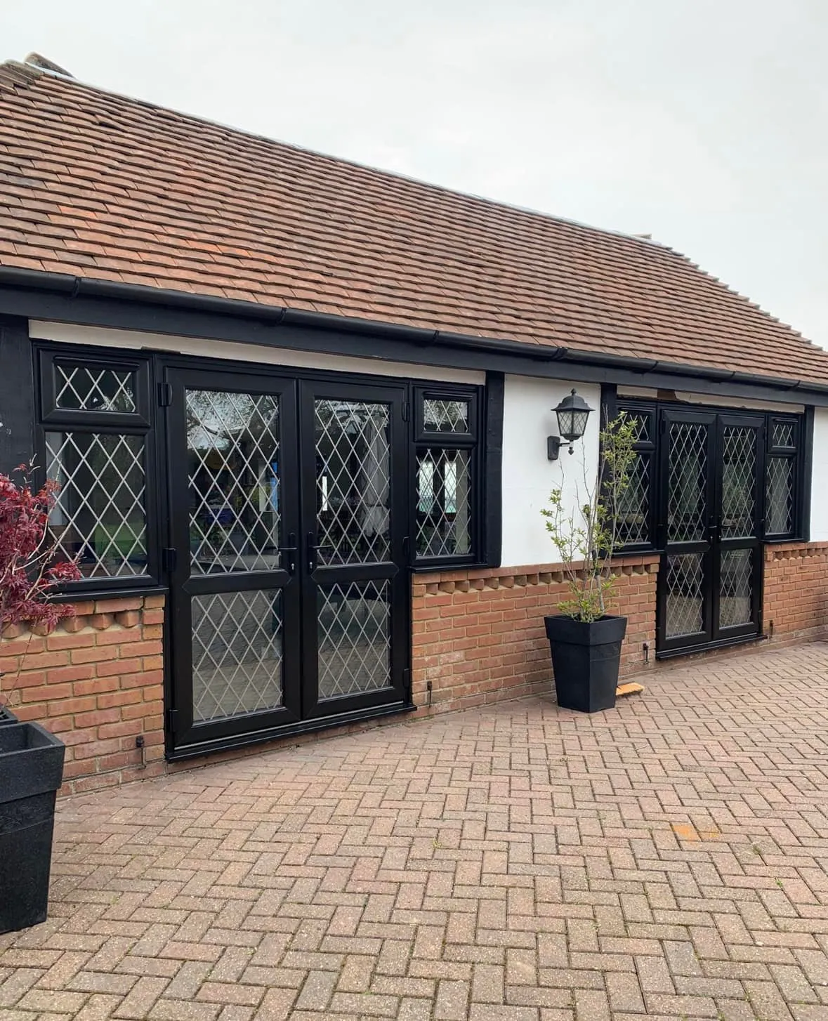 black windows on bungalow