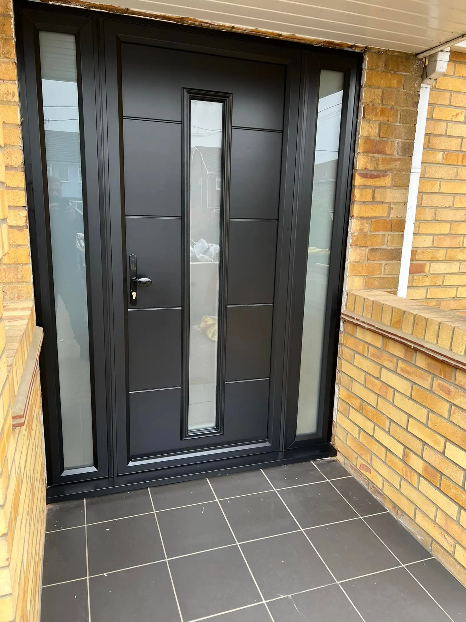black composite door with one window