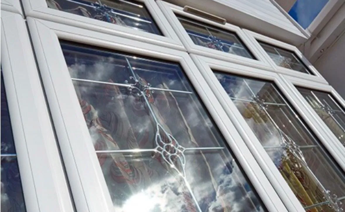white window with leaded glass